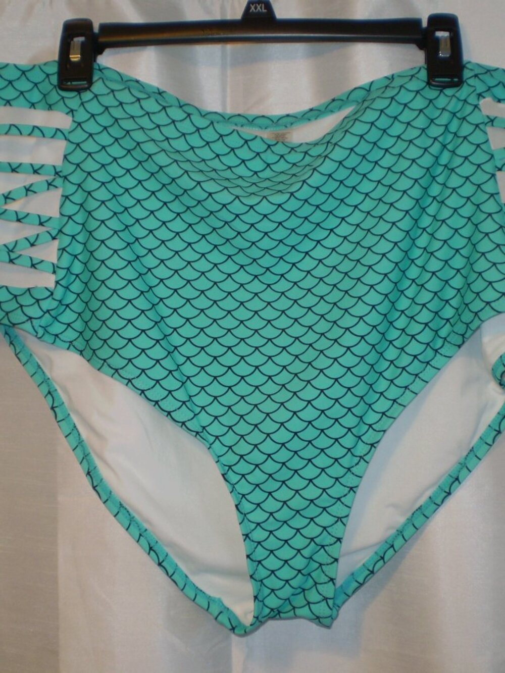 NEW UNBRANDED AQUA/WHITE BIKINI BOTTOM/CUTOUT HIP DETAIL SZ 3X